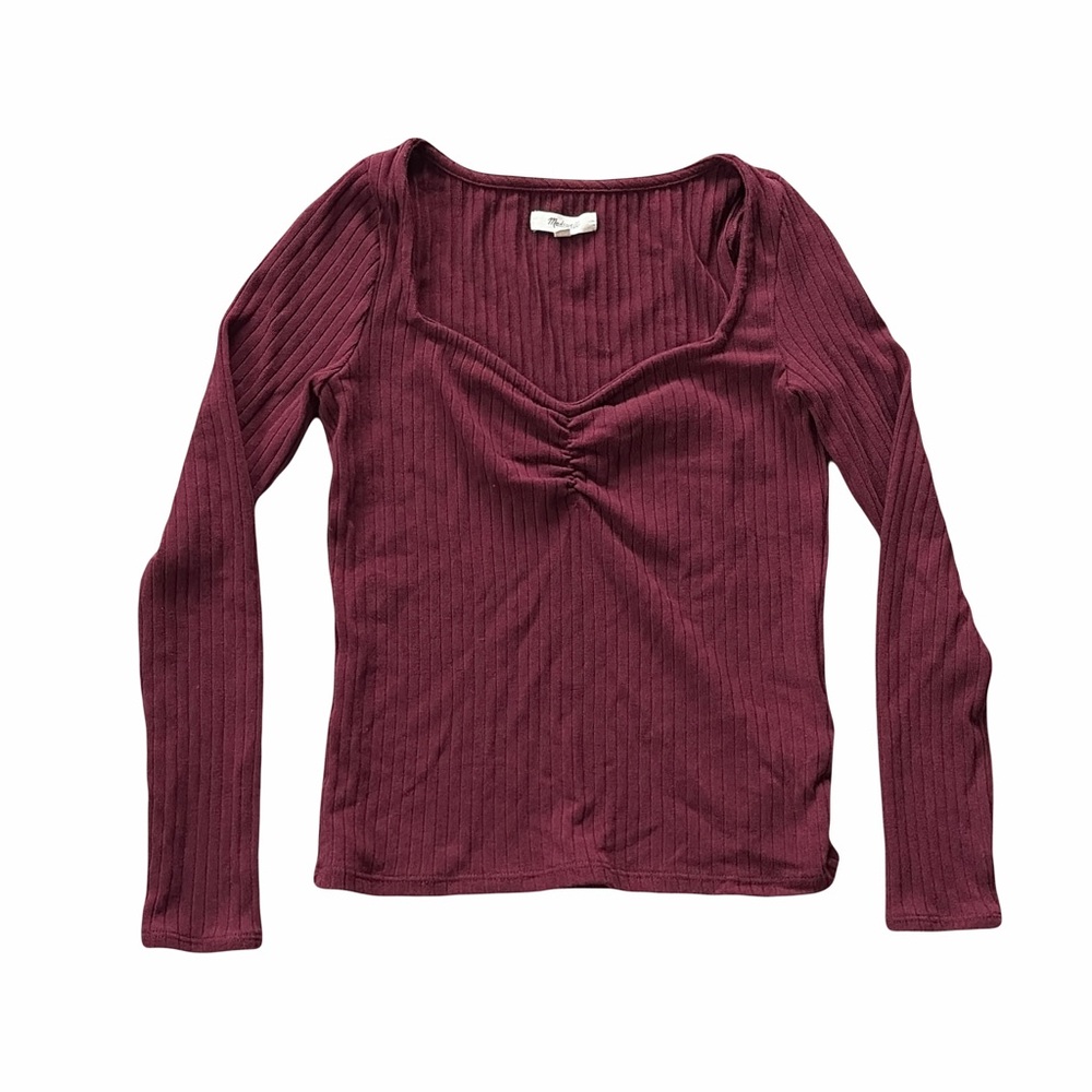 Madewell Ribbed Maroon Long Sleeve Top
